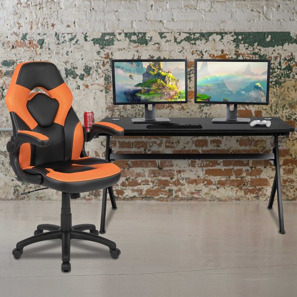 Flash Furniture Black Gaming Desk and Chair Set with Cup Holder BLN-X10D1904L-OR-GG